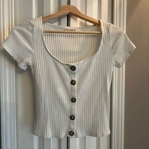 White Ribbed Button Down Crop Top